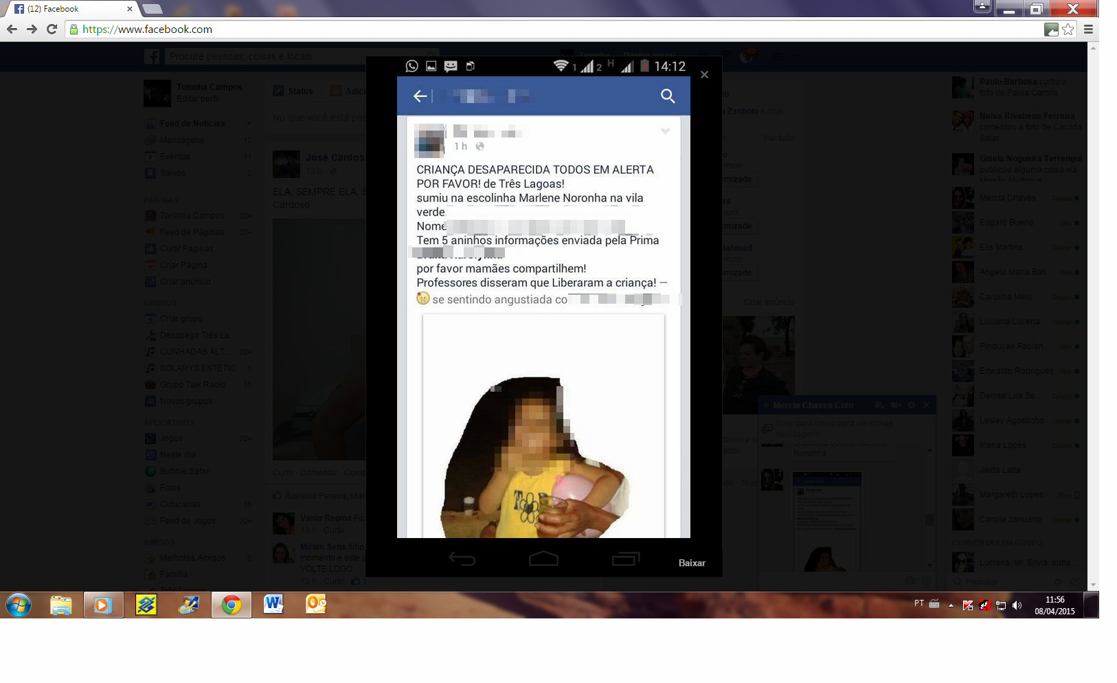 S.M.F.A de apenas cinco anos, foi embarcada em um ônibus da rede escolar ao ir à escola. Foto: Divulgada por internauta.