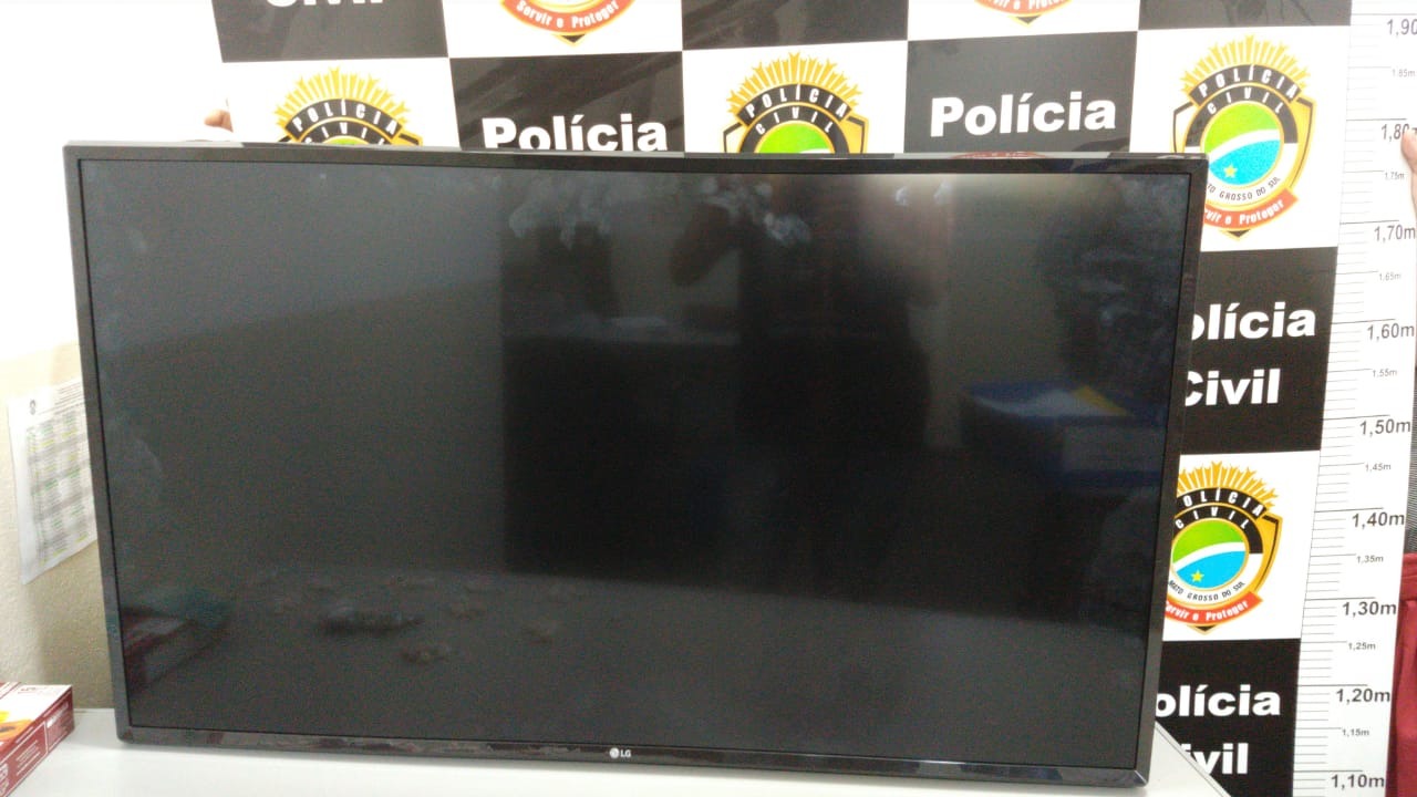 A TV, produto da receptação. Foto: Polícia Civil