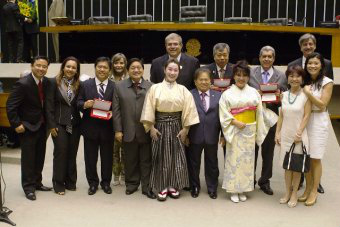André Puccinelli e Luiz Akira foram homenageados no Plenário Ulysses Guimarães da Câmara dos Deputados pelo Grupo Parlamentar Brasil-Japão.Foto: Assessoria 