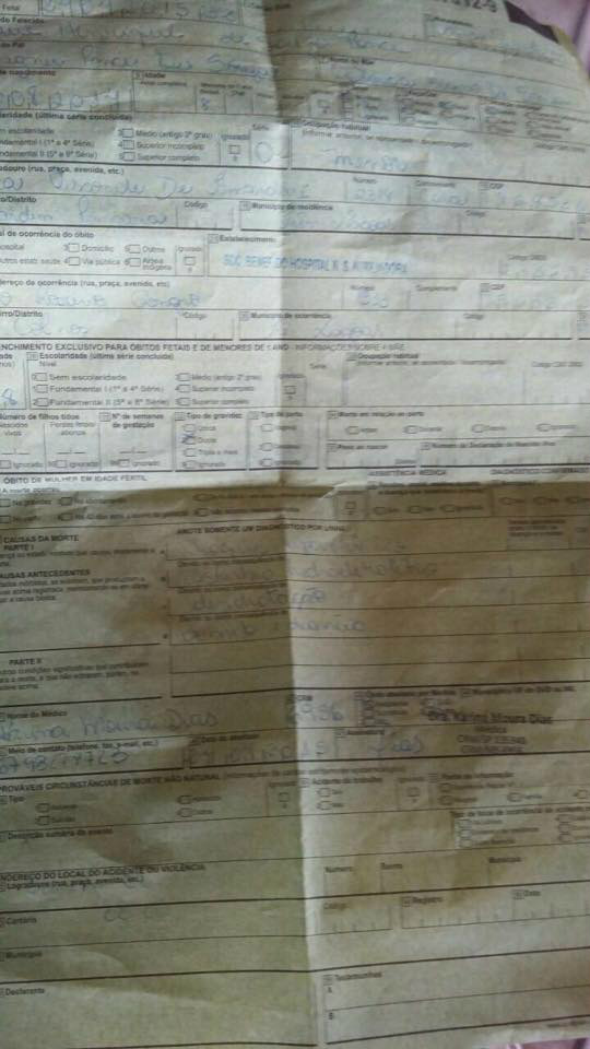 Atestado de óbito da criança. Foto: Rádio Caçula