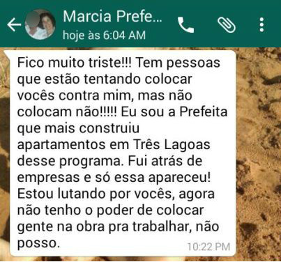 Reprodução de parte do texto enviado pelo whatts app