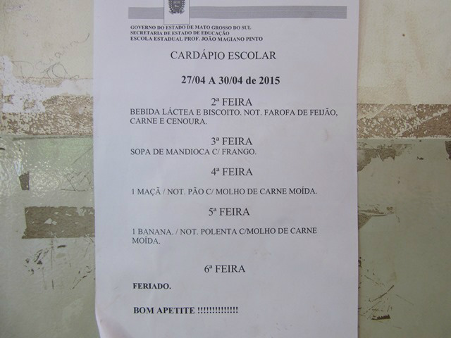 Cardápio Escolar. Foto: Rádio Caçula