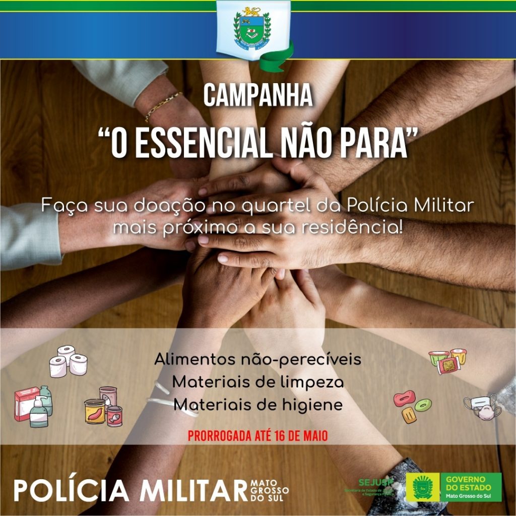 Policia Militar de Três Lagoas faz campanha de arrecadação de donativos “O ESSENCIAL NÃO PARA”. Foto: Divulgação