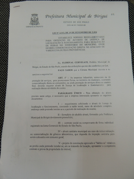 Lei municipal da cidade de Birigui -SP, regulamenta a feira livre desde que cumpram certas exigências.Foto: Rádio Caçula