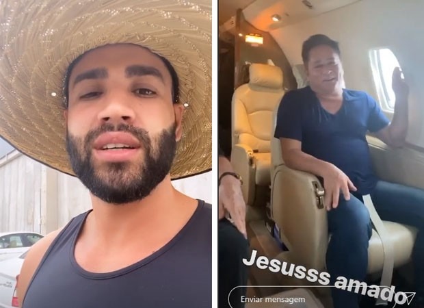 Leonardo e Gusttavo Lima fazem pouso de emergência durante tempestade. Foto: Reprodução/Revista Quem