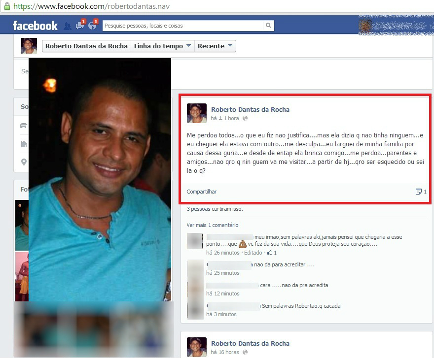 Homem confessa no facebook o assassinato da ex- namorada.