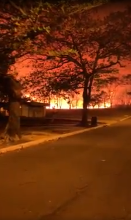 O incêndio alastrado pela vegetação do local. Foto: Rádio Caçula