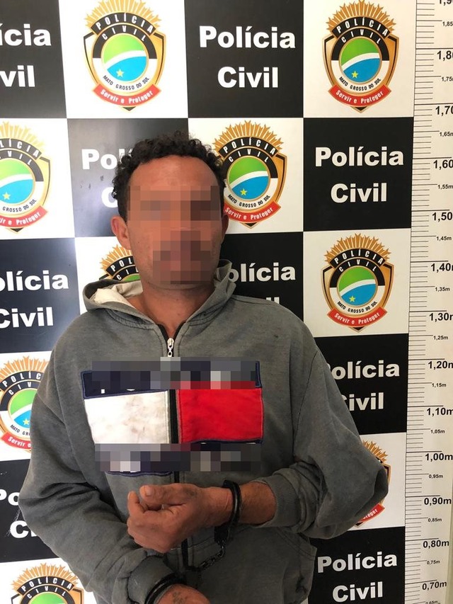 Homem de 34 anos preso por descumprimento de medidas protetivas nesta manhã em Brasilândia (MS). Foto: Polícia Civil de Brasilândia.