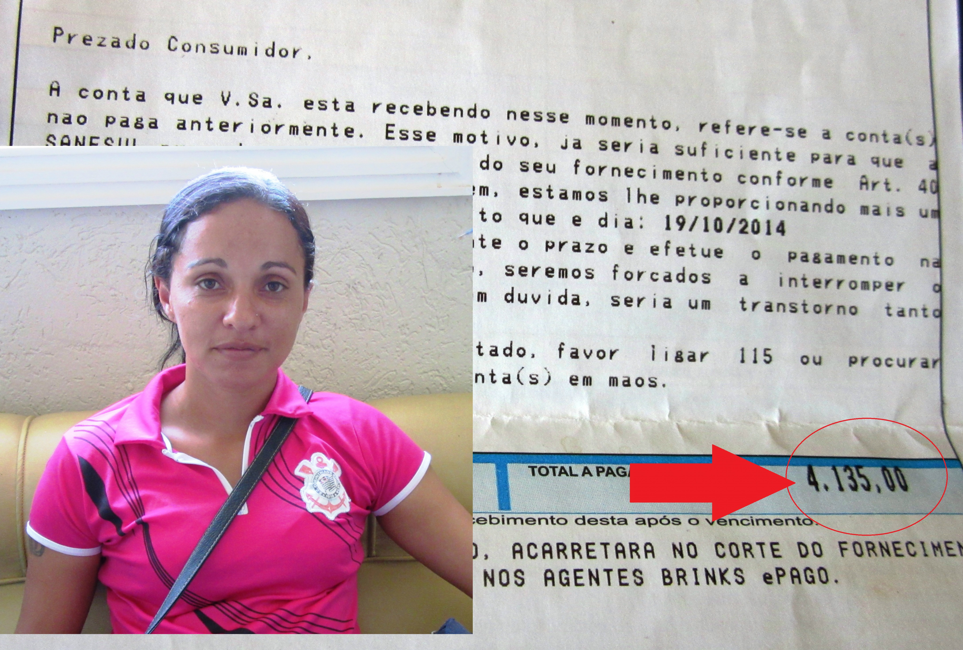 Ela diz que sua conta veio com valor altíssimo após um vazamento em frente a sua casa. Foto: Rádio Caçula