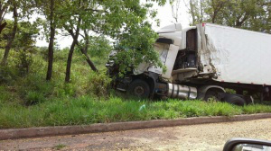 Carga da carreta de nove eixos ficou despejado na pista (Foto: Repórter News)