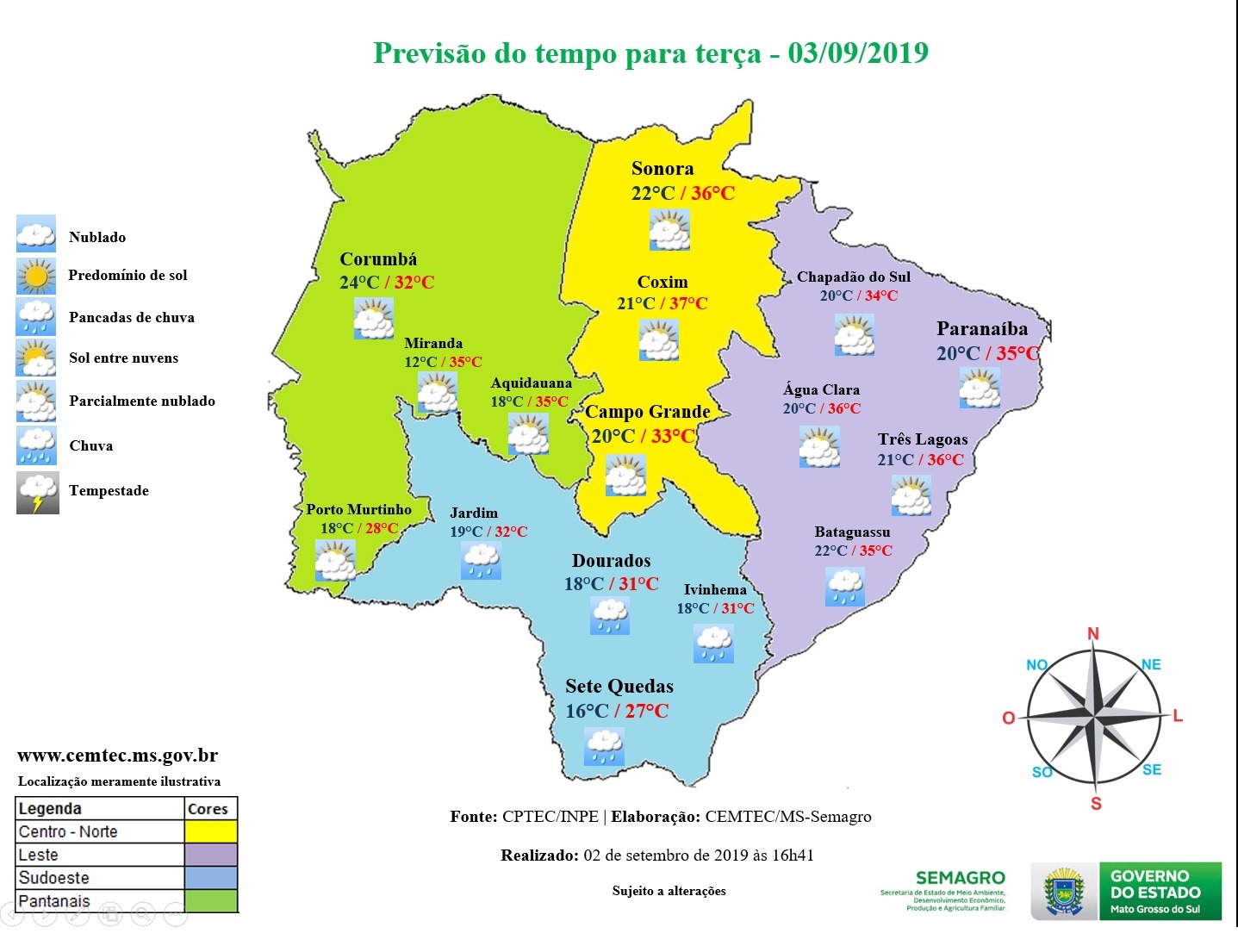 A previsão está sujeita a mudanças. Fonte: INPE/CPTEC