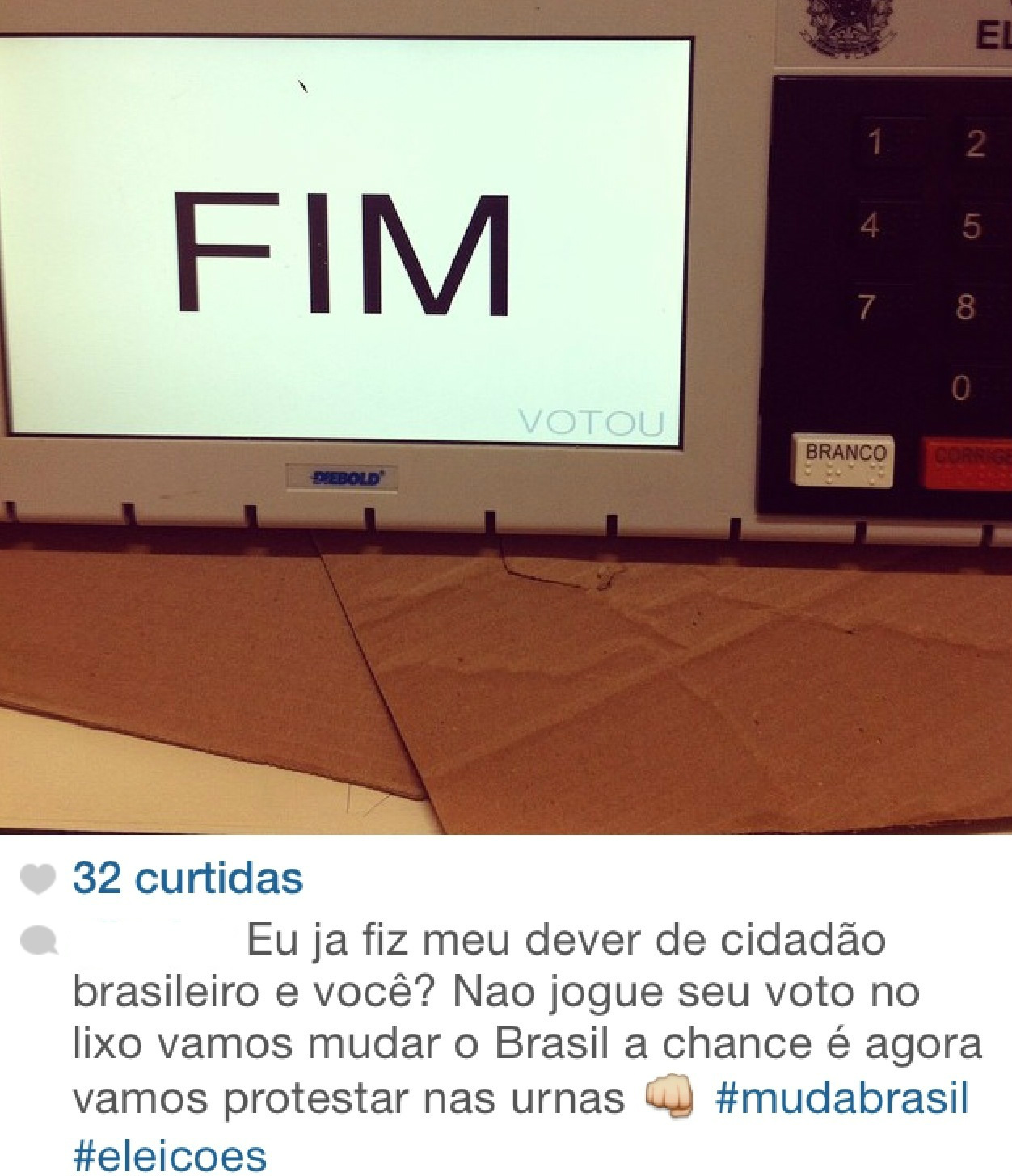 Foto da urna eleitoral publicada por um usuário no Instagram