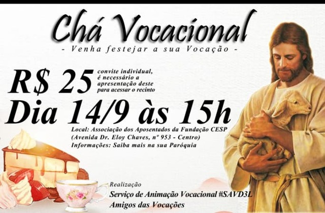 O Chá Vocacional será realizado neste sábado (14). Foto: Rádio Caçula.