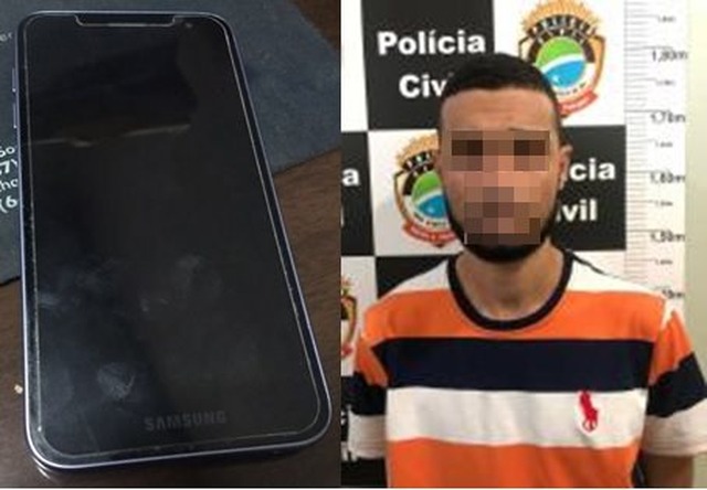 Policiais da 1ª DP recuperam aparelho celular furtado. Foto: Rádio Caçula.