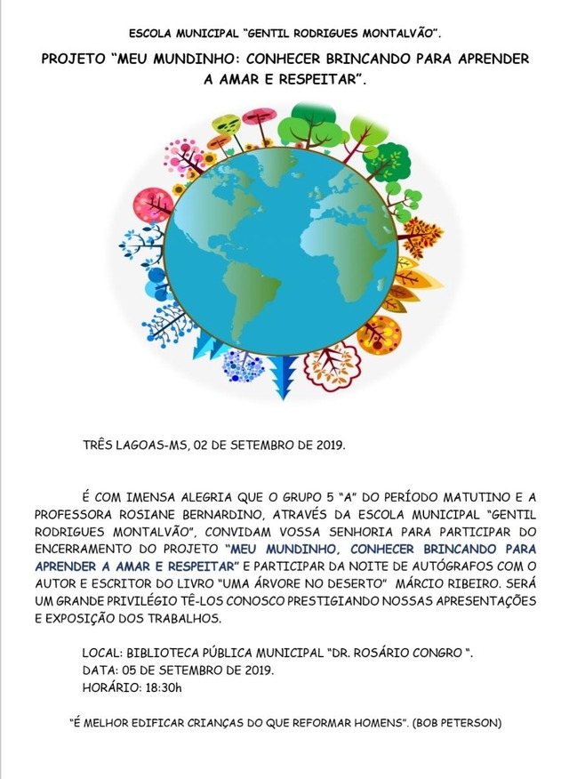 Convite para a noite de autógrafos e apresentações dos alunos da E.M. Gentil Rodrigues Montalvão. Foto: Divulgação.