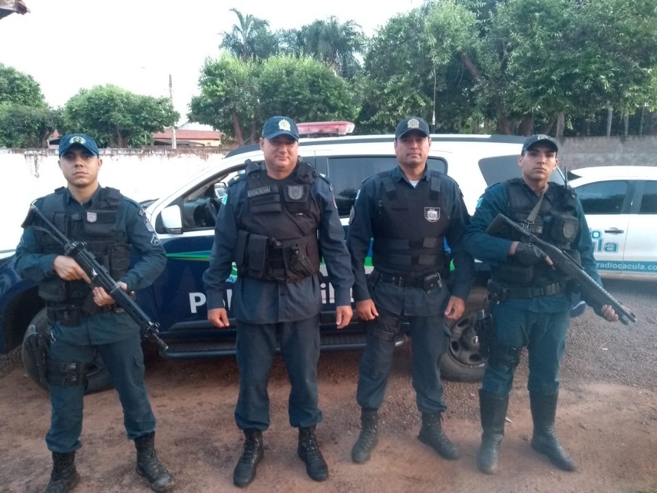 Soldado A Costa,Tenente Ruis , Sargento Mello e Soldado Darlan .Foto: Caçula FM 96,9