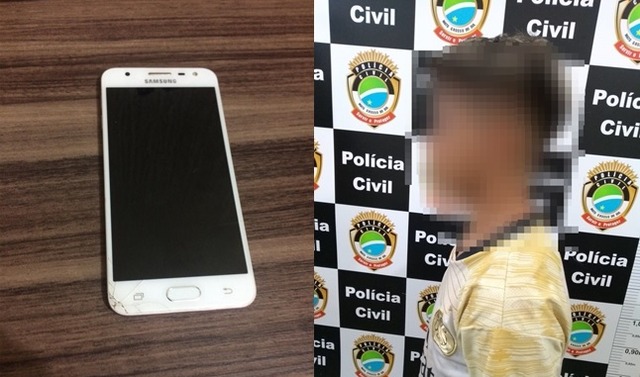 Celular recuperado e rapaz (19) preso em flagrante por receptação. Foto: Polícia Civil.