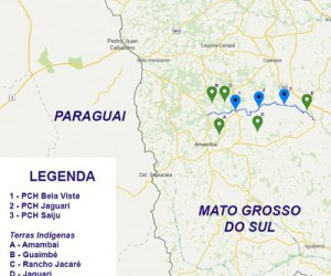 Mapa com a localização das hidrelétricas e das aldeias afetadas (Foto: MPF/Divulgação)