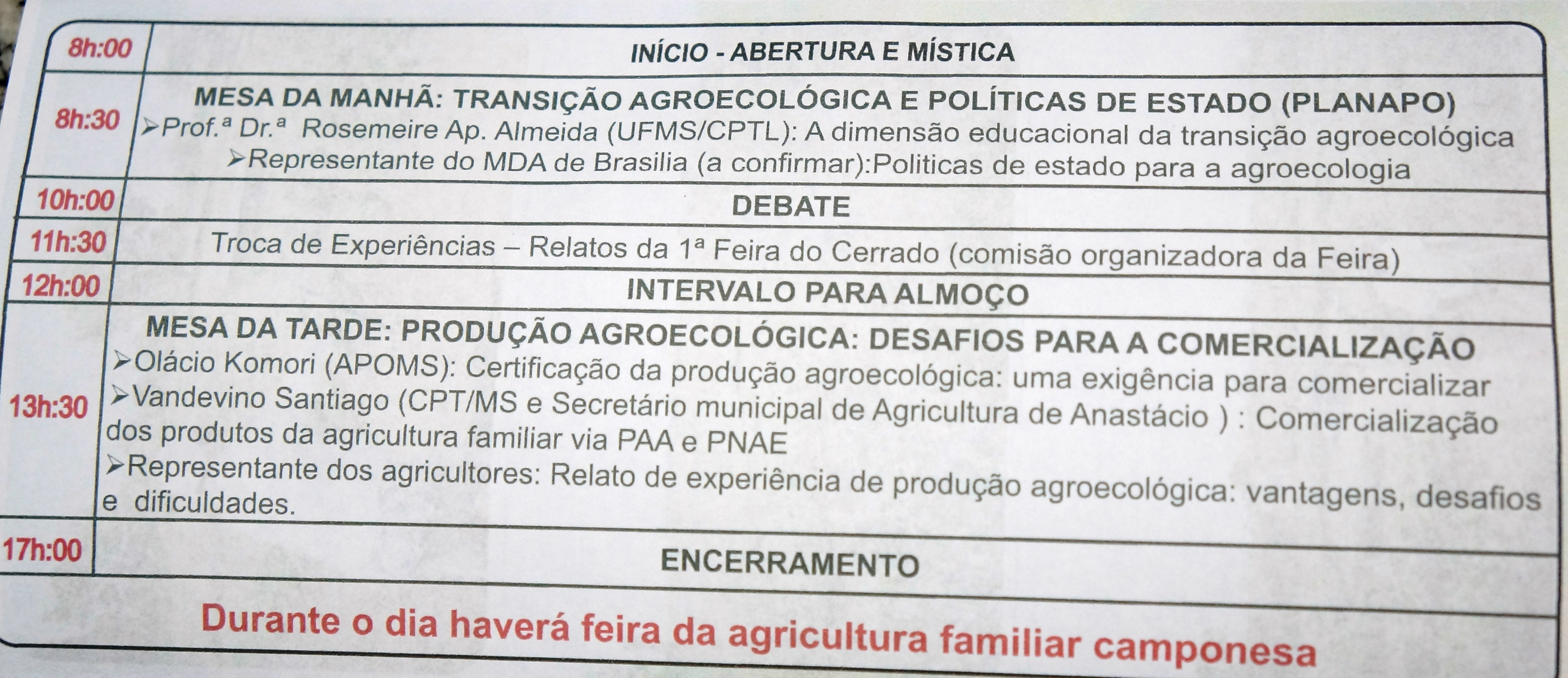 Cronograma do evento