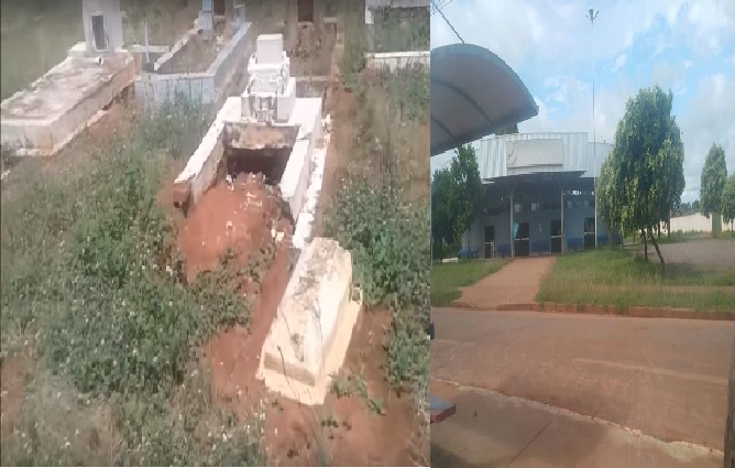 Estado de várias lápides no cemitério Santo Antonio e vista parcial do Velório Municipal