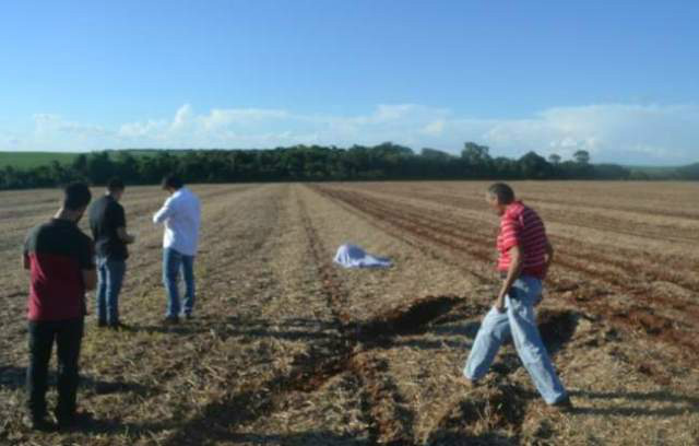 Corpo foi encontrado em área que estava sendo preparada para o plantio de milho (Foto: Dourados News)