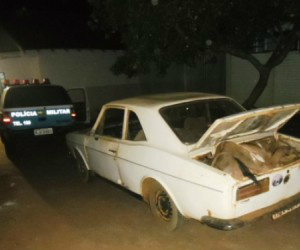 Animal morto a tiros estava sendo transportado em um Corcel (Foto: Divulgação/Polícia Militar)