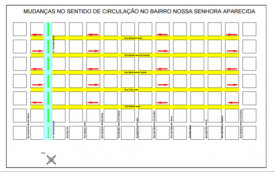 As ruas que sofreram alteração de sentido são: Alexandre Abraão, Manoel Pedro de Campos, Maria Moreira Queiroz (antiga 13 de junho), 15 de junho e Manoel Jorge; nos trechos entre a Rua Manoel de Oliveira Gomes e Rua Marechal Deodoro da Fonseca