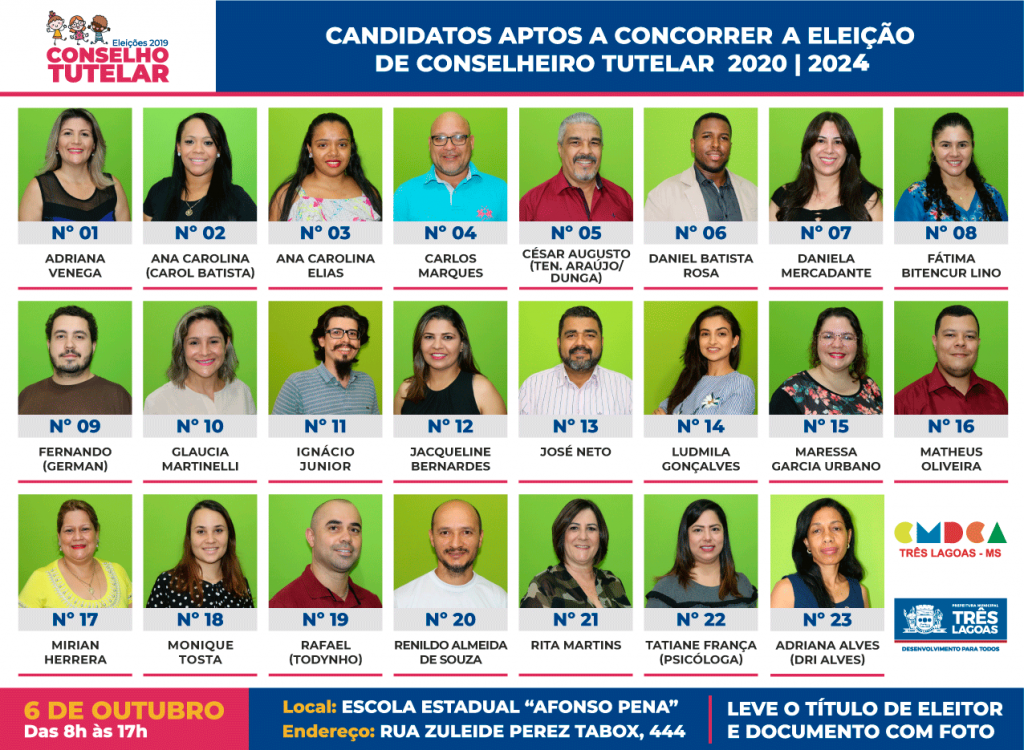 Os 23 candidatos que estão concorrendo ao cargo de conselho tutelar.