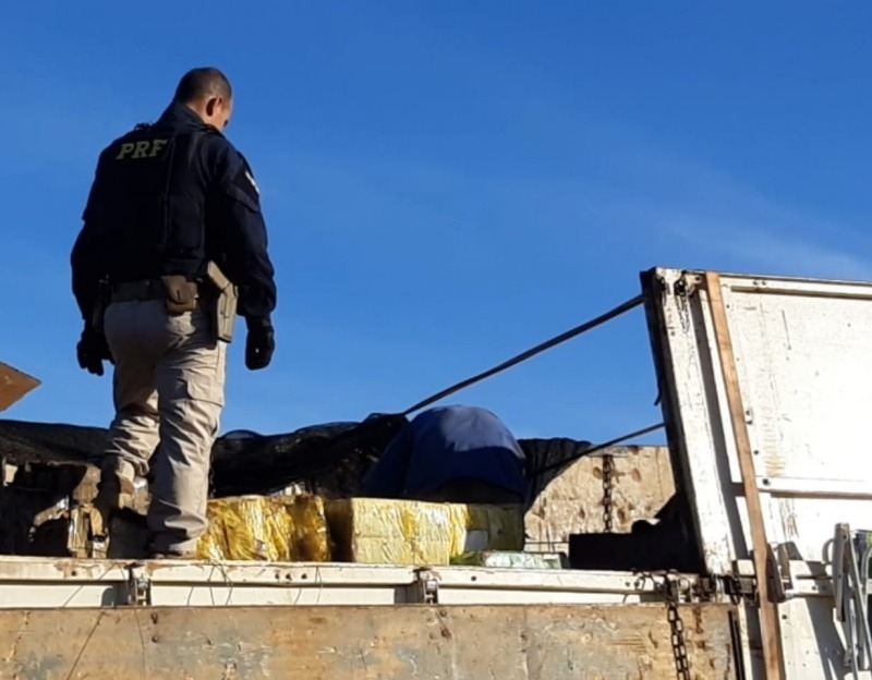  Polícia Rodoviária Federal (PRF) apreendeu nesta segunda-feira (22) 4.092 Kg de maconha e nove quilos de skunk em Água Clara (MS). Foto: PRF.