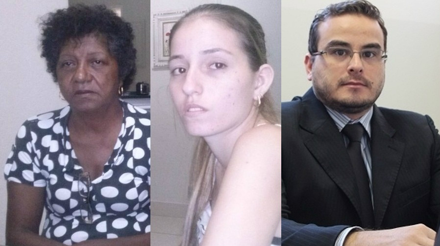 Mãe e esposa de Douglas ao lado do delegado de Nova Andradina