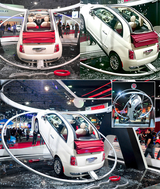 Fiat 500 despencou do suporte giratorio(Foto: Divulgação)