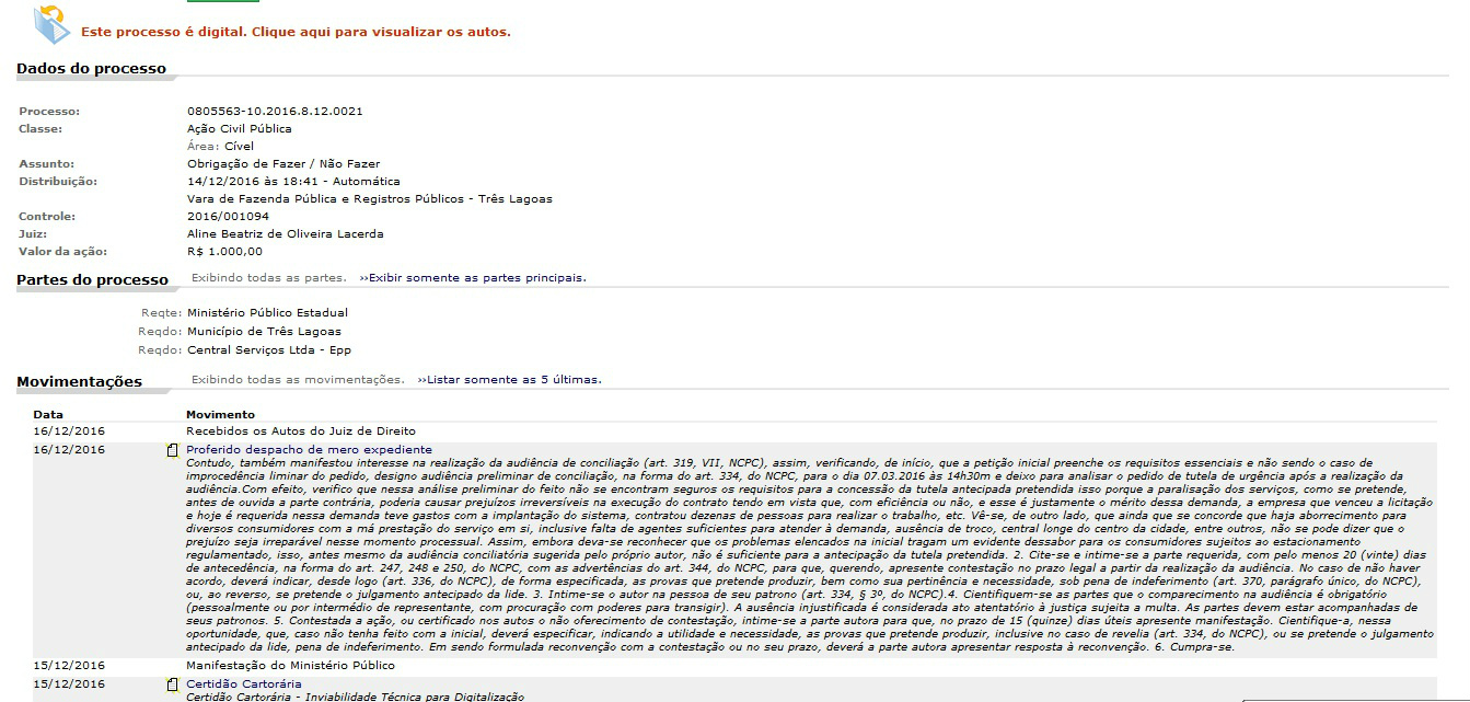 O processo pode ser consultado via internet.