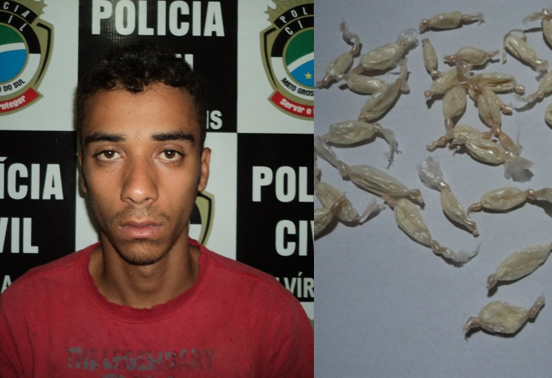 Samuel Luís dos Santos de 18 anos foi preso em flagrante com 50 papelotes de cocaína.Foto: Divulgação