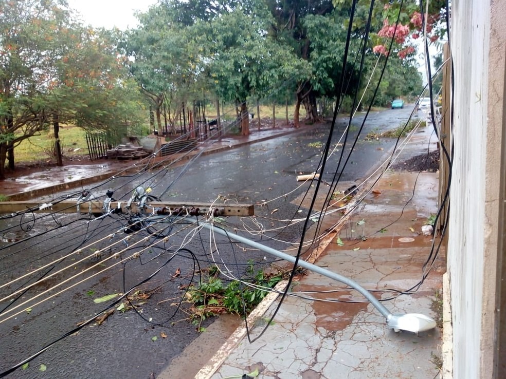 Poste de energia elétrica caiu no bairro Zé Pereira, em Campo Grande. — Foto: Walfrido Azevedo