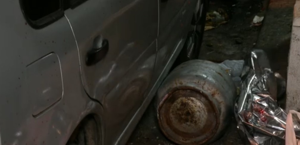 Botijão foi atirado pela janela de apartamento em Copacabana, na Zona Sul do Rio. Foto: Reprodução/ TV Globo.