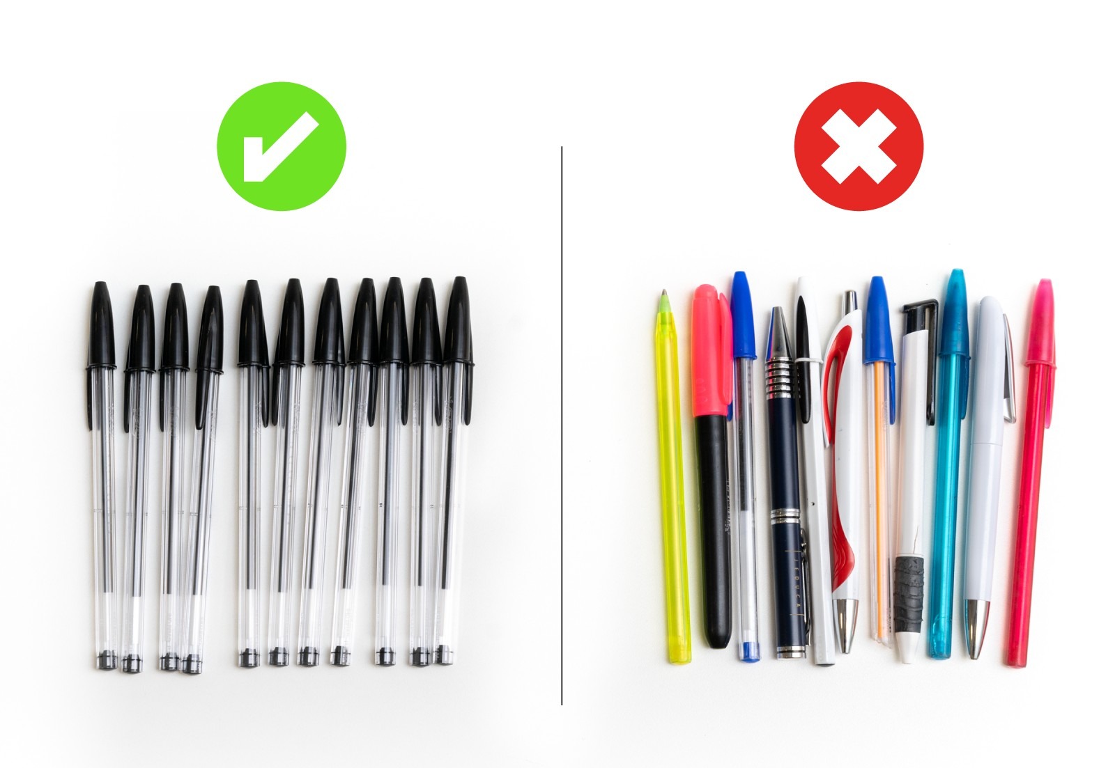 Canetas usadas no Enem devem ser pretas, de tubo transparente. — Foto: Marcelo Brandt/G1; Juliane Monteiro/G1 (arte)